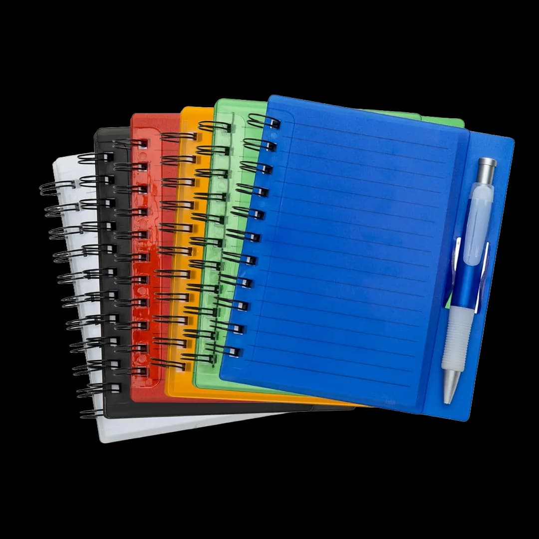 CADERNO PLÁSTICO COM CANETA