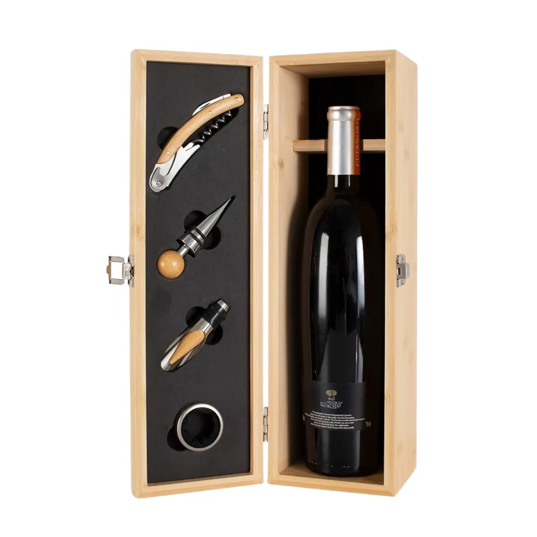 Kit vinho 4 peças bamboo – 1 garrafa